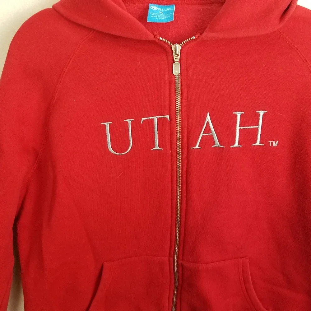 72Blue Women's XL Red Utes Utah University Zip Up Hoodie Sweatshirt embroidered - Picture 3 of 5